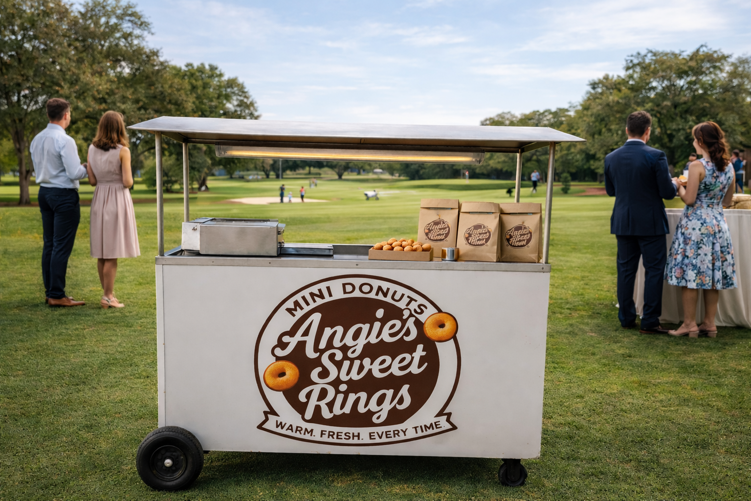 Mini donut cart on golf course.
