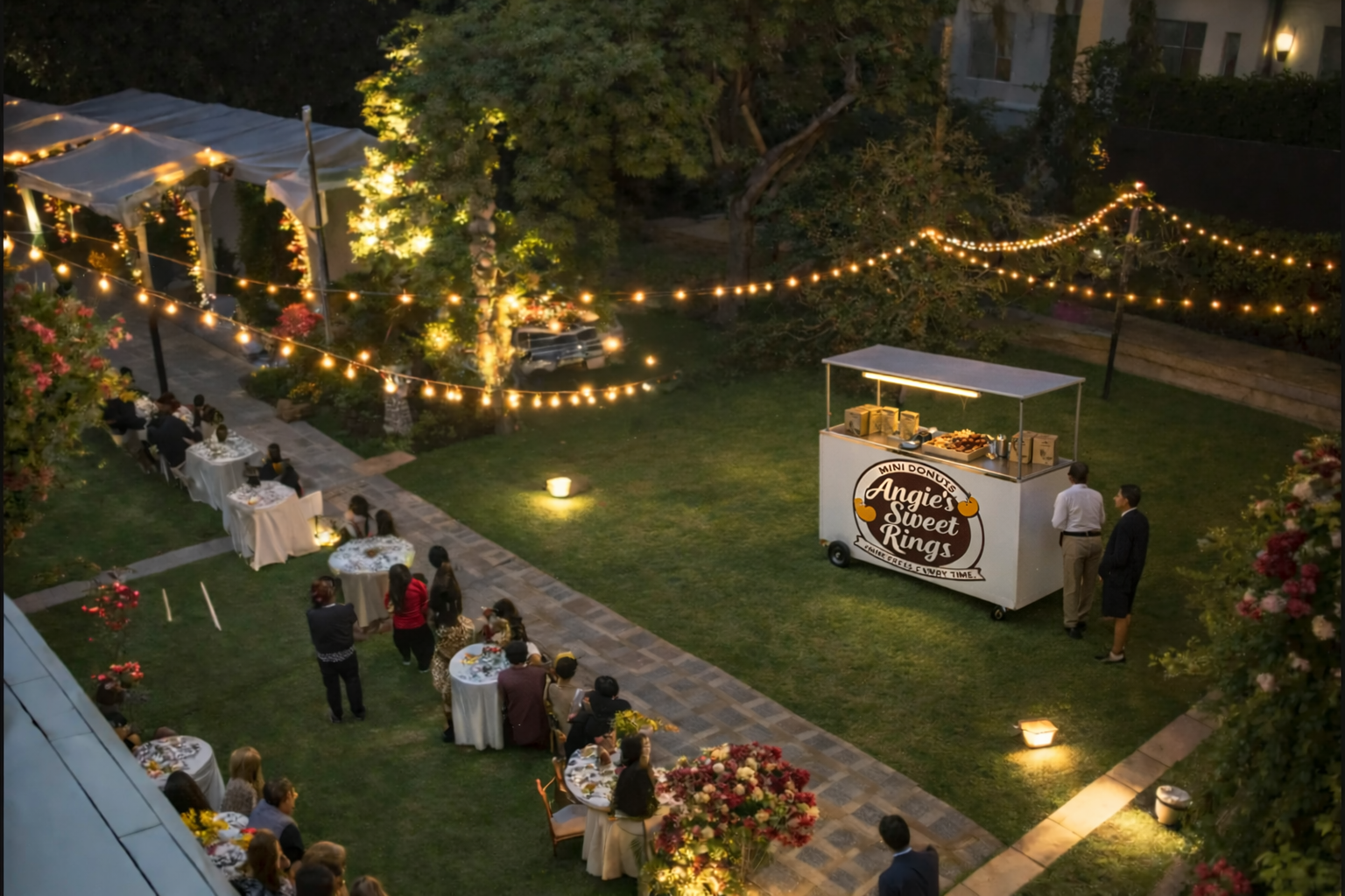 donut cart at garden ceremony