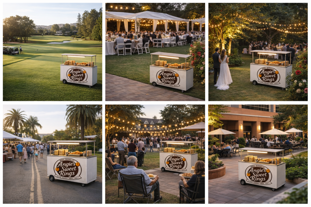 donut cart in different settings.